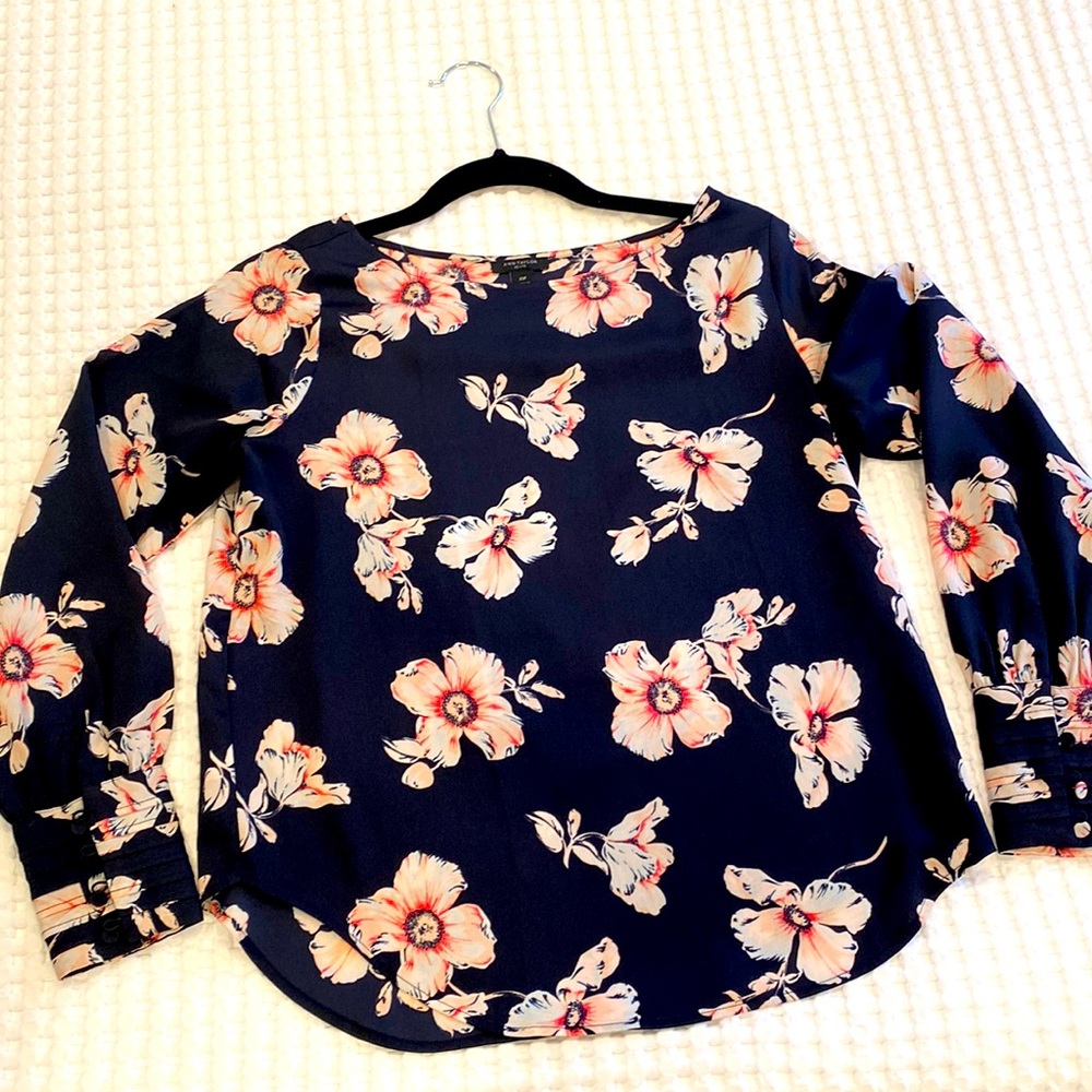 Ann Taylor sheer, long sleeve floral blouse